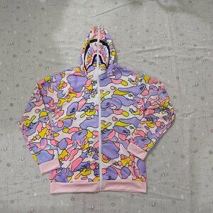 Bape Pink and Purple Shark Head Hoodie